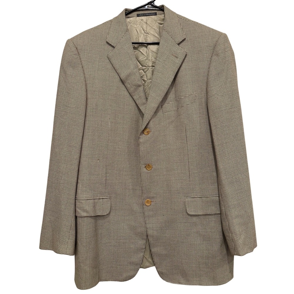 Ermenegildo Zegna 15 Milmil 15 Mens Houndstooth 100% Wool Blazer Jacket‎ Size 54